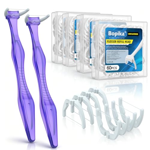 Bopika Dental Floss, Extra Strength Floss with 2 Dental Floss Handles and 240 flosser Refill Heads - Image 1