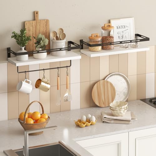 YGEOMER Floating Shelves for Bathroom Organizer Over Toilet, Wall Mounted Bathroom Shelves with Towel Bar, Wall Shelf for Bedroom Kitchen Living Room Storage (White-Black) - Image 4
