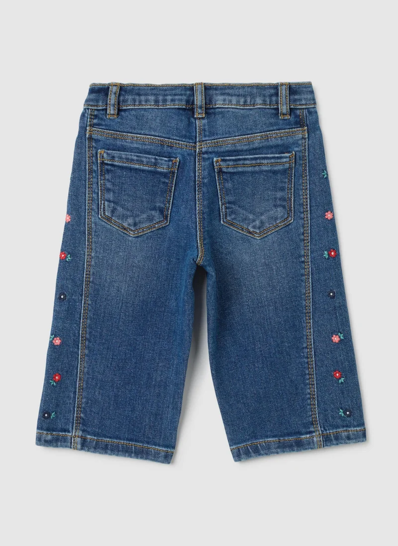 Ovs GIRLS' WIDE LEG BLUE DENIM JEANS WITH EMBROIDERY
