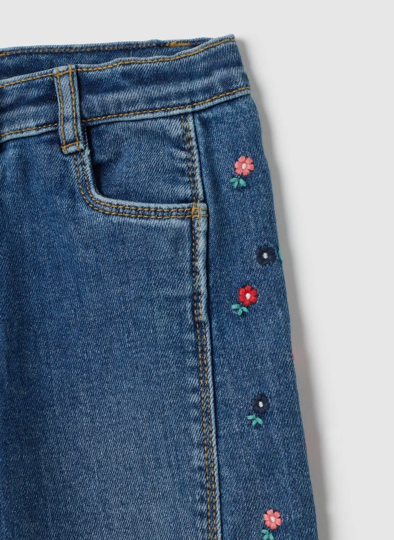 Ovs GIRLS' WIDE LEG BLUE DENIM JEANS WITH EMBROIDERY