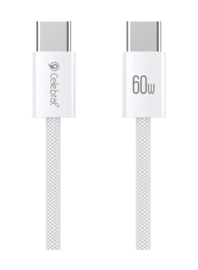 Celebrat U600 60W Portable Type-C To Type-C Fast Charge And Data Transmission Cable With Braided wire Design And Practical Fits Mobile Phone 100cm - White - Image 1