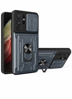 Case for Samsung Galaxy S21 Ultra 5G with Removable Kickstand Card Holder Slide Camera Cover Ring Stand Magnetic Hybrid Armor Hard Luxury Gray