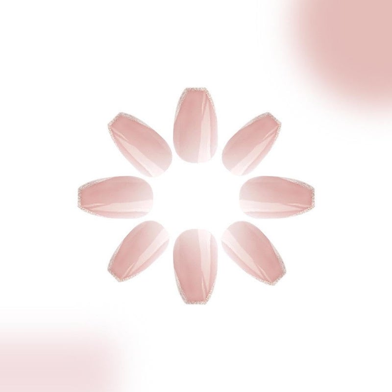 Maigitur Glitter Press on Nails Medium Square Fake Nails with Design Nude Acrylic Nails Shiny Bling Stick on Nails Coffin Full Cover Glossy French Tip Glue on Nails for Women Girls Daily Wear Manicureâ€¦ - Image 4