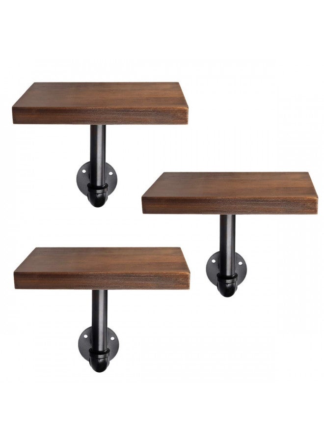 Navaris Navaris Industrial Pipe Shelf Set - 3 Small Wooden Shelves with Black Pipe Brackets - 5.9" x 7.9" Wall-Mounted Wood Shelving - Size S, Dark Brown - Image 1