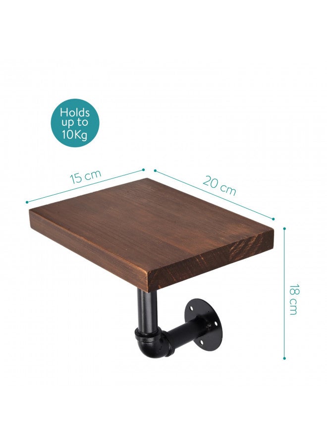 Navaris Navaris Industrial Pipe Shelf Set - 3 Small Wooden Shelves with Black Pipe Brackets - 5.9" x 7.9" Wall-Mounted Wood Shelving - Size S, Dark Brown - Image 5