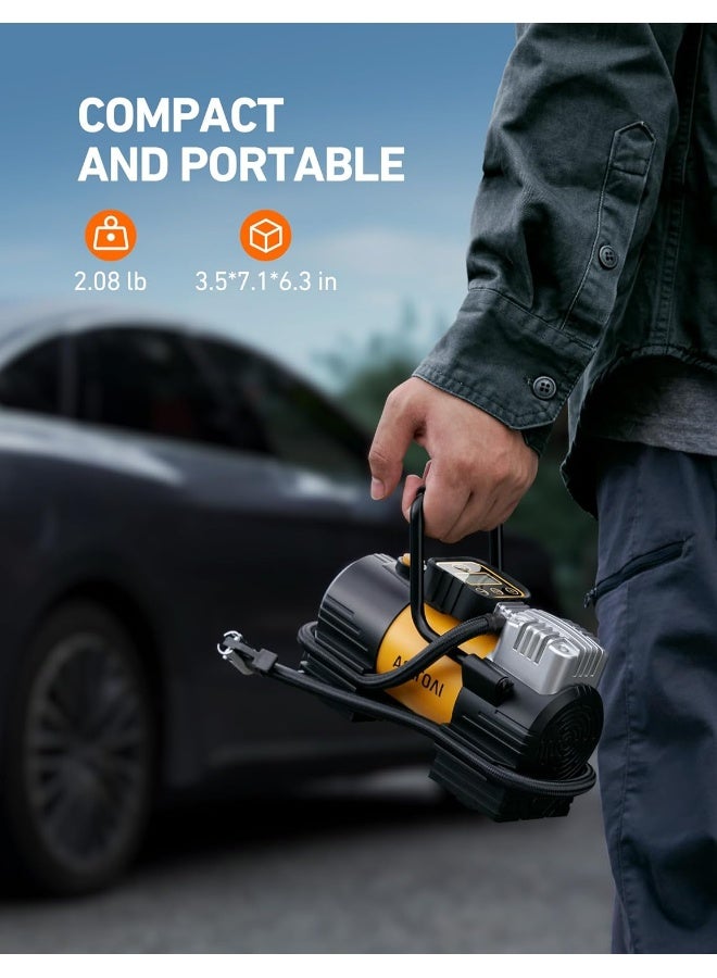 AstroAI ضاغط هواء محمول من أسترو إيه آي لتضخيم الإطارات (حتى 150 PSI) مضخة إطارات للسيارة 12 فولت DC مضخة هواء رقمية مع 12 مصباح LED ساطع للغاية للدراجات، الدراجات النارية، ملحقات السيارات - Image 5