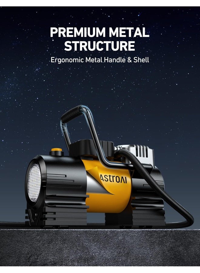 AstroAI ضاغط هواء محمول من أسترو إيه آي لتضخيم الإطارات (حتى 150 PSI) مضخة إطارات للسيارة 12 فولت DC مضخة هواء رقمية مع 12 مصباح LED ساطع للغاية للدراجات، الدراجات النارية، ملحقات السيارات - Image 2