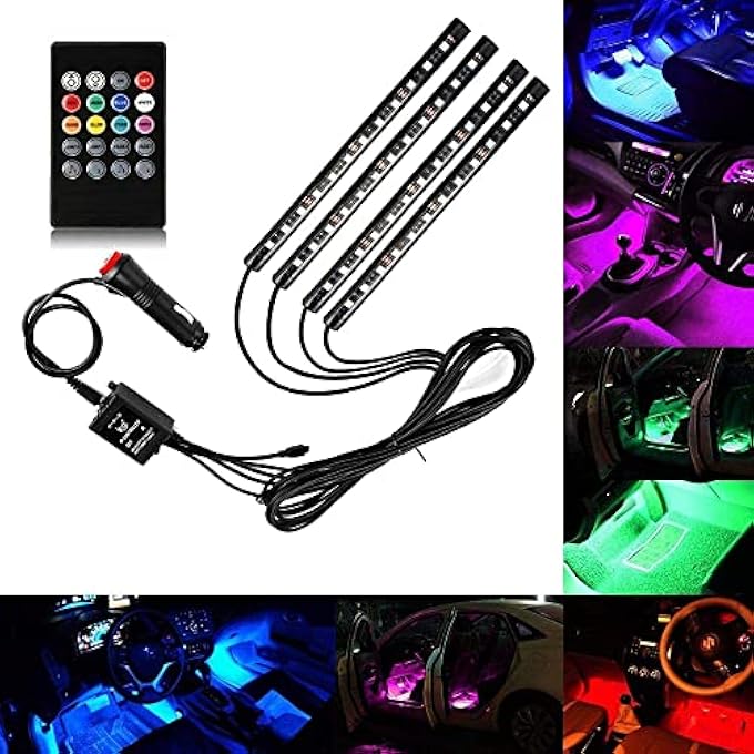 الكبريت شريط إضاءة ليد RGB 12 فولت لتزيين جو السيارة مع جهاز تحكم عن بعد، لون أسود - Image 2