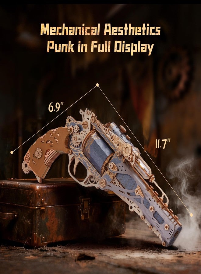 FUNPOLA 3D Wooden Puzzle Steam Revolver Model – Steampunk Mechanical Revolver DIY Assembly Kit, Unique Creative Gift for Adults and Teens - Image 5