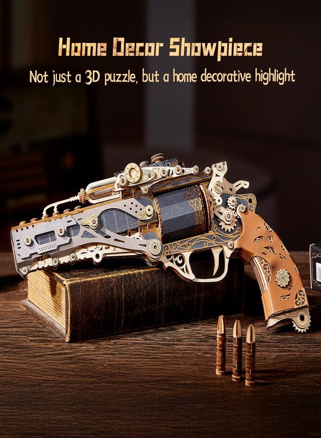 FUNPOLA 3D Wooden Puzzle Steam Revolver Model – Steampunk Mechanical Revolver DIY Assembly Kit, Unique Creative Gift for Adults and Teens - Image 2