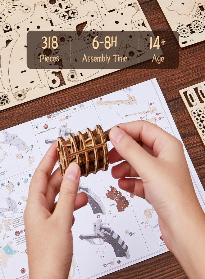FUNPOLA 3D Wooden Puzzle Steam Revolver Model – Steampunk Mechanical Revolver DIY Assembly Kit, Unique Creative Gift for Adults and Teens - Image 4