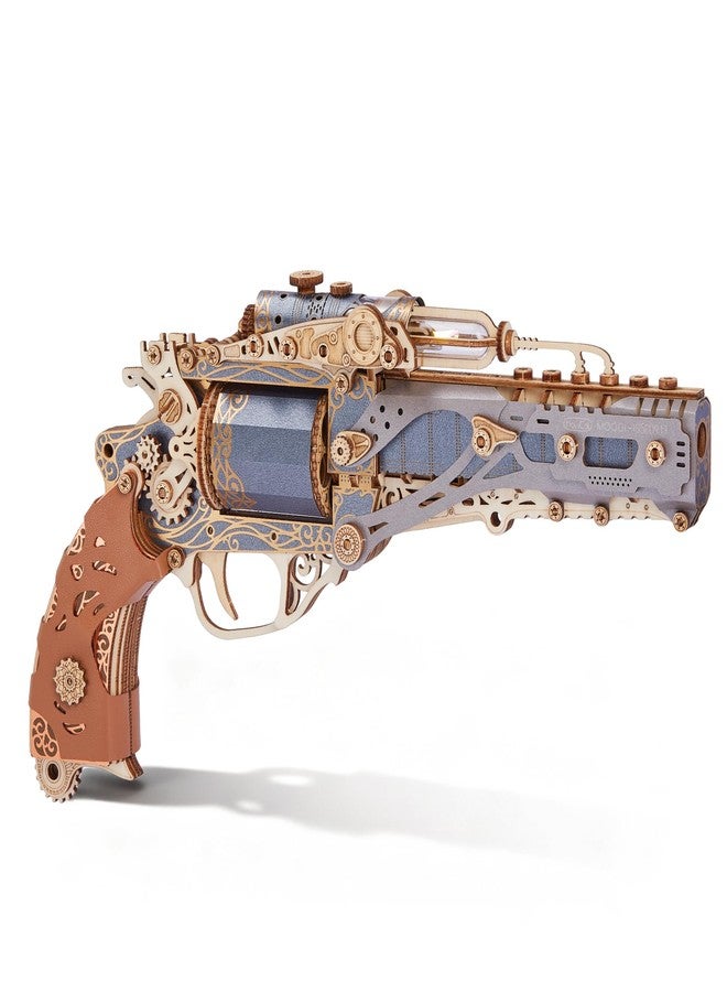 FUNPOLA 3D Wooden Puzzle Steam Revolver Model – Steampunk Mechanical Revolver DIY Assembly Kit, Unique Creative Gift for Adults and Teens - Image 1