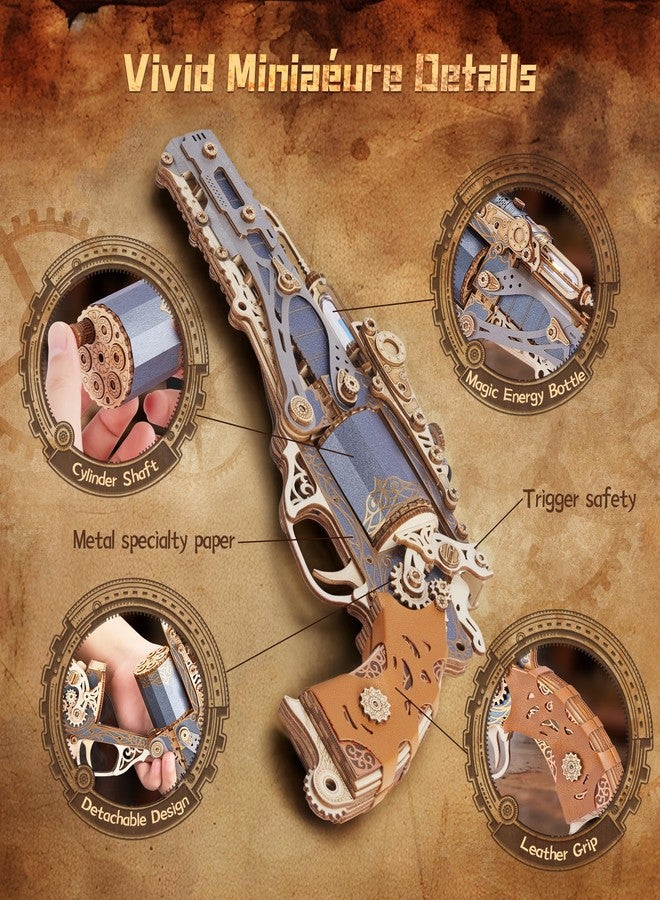 FUNPOLA 3D Wooden Puzzle Steam Revolver Model – Steampunk Mechanical Revolver DIY Assembly Kit, Unique Creative Gift for Adults and Teens - Image 3