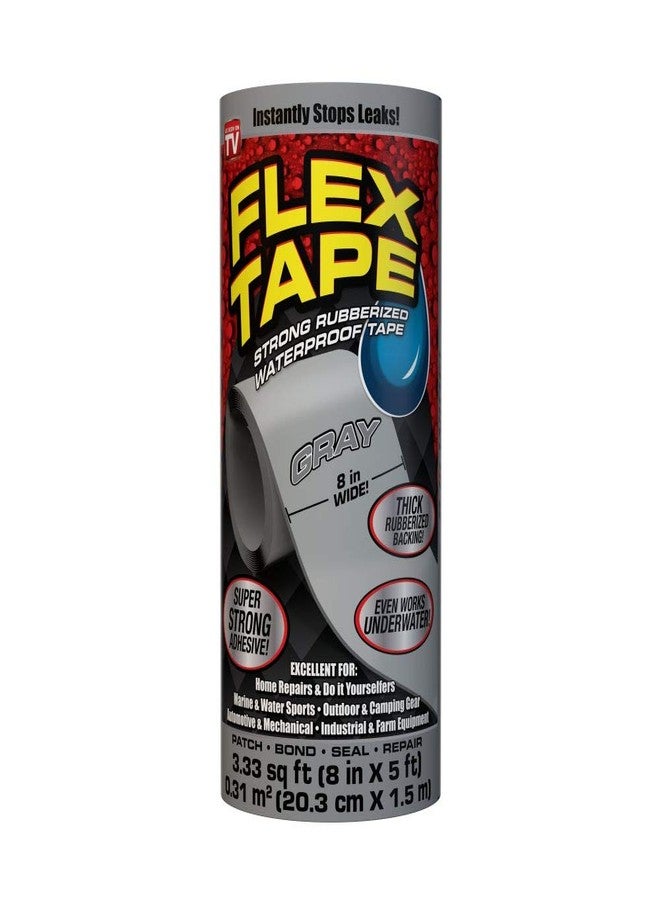Flex Tape, 8 in x 5 ft, Gray, Original Thick Flexible Rubberized Waterproof Tape - Seal and Patch Leaks, Works Underwater, Indoor Outdoor Projects - Home RV Roof Plumbing and Pool Repairs - Image 1