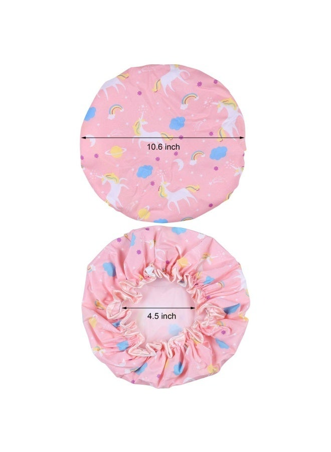 Unicorn Shower Caps, Double Layers Bath Hat for Women Girls to Cover Long and Thick Hair, Reusable Waterproof Bonnet 4 Pack - Image 4