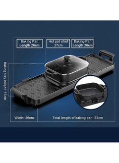 TOMSHOO Electric Grill Hot Pot, 2 In 1 Multifunctional Electric Barbecue Hot Pot Grill, Non-Stick Pan Separate Dual Temperature Control Grill/Korean BBQ/Shabu Shabu Hot Pot for 3-12 People, 2200W  - Image 3