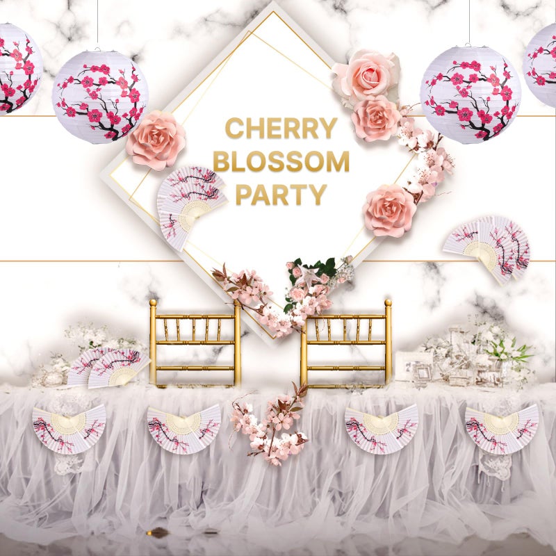 LEFTSTARER 6pcs Cherry Blossom Paper Lanterns for Japanese Party Decorations, Mulan Party Supplies - Image 2