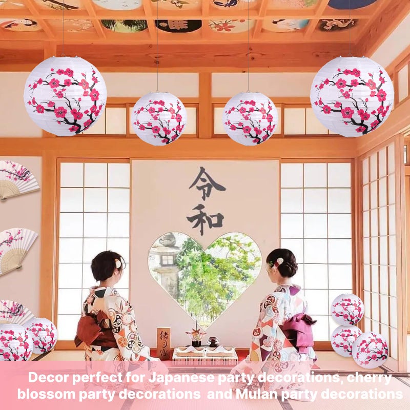 LEFTSTARER 6pcs Cherry Blossom Paper Lanterns for Japanese Party Decorations, Mulan Party Supplies - Image 3