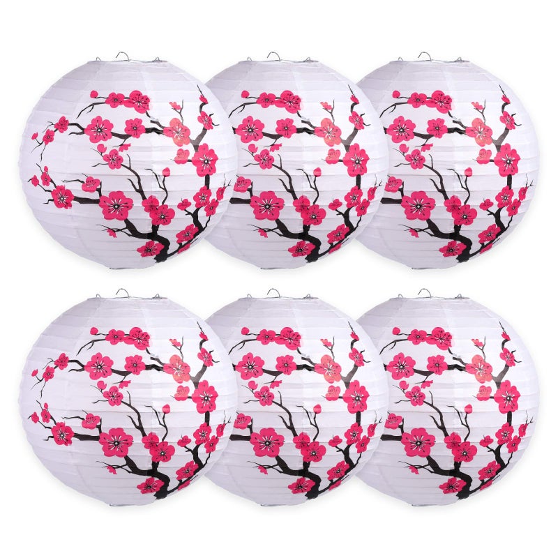 LEFTSTARER 6pcs Cherry Blossom Paper Lanterns for Japanese Party Decorations, Mulan Party Supplies - Image 1