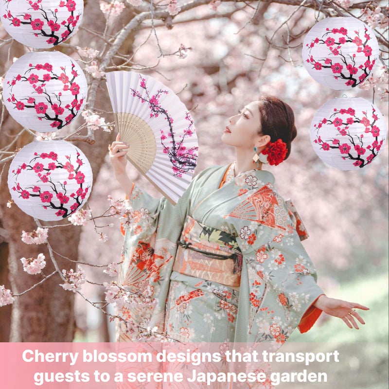 LEFTSTARER 6pcs Cherry Blossom Paper Lanterns for Japanese Party Decorations, Mulan Party Supplies - Image 4