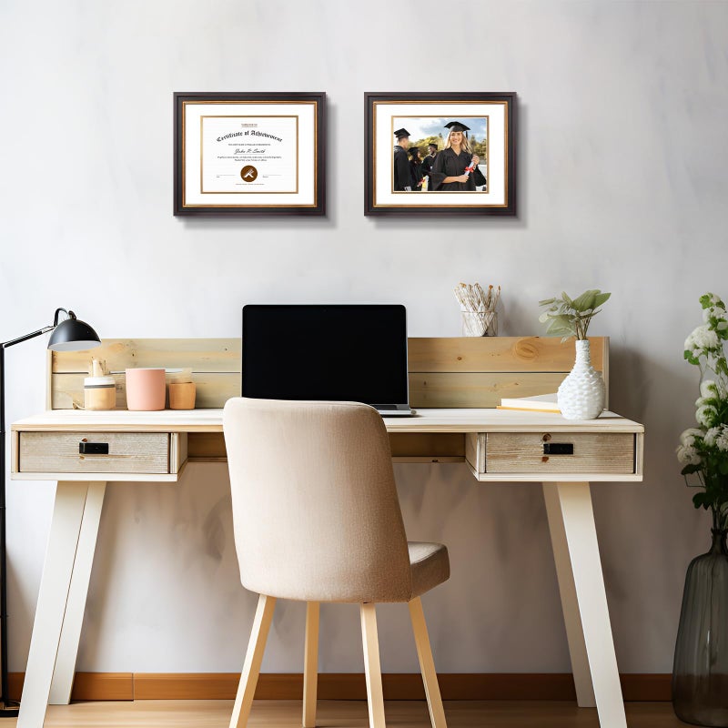 Golden State Art, 11x14 Document Frame for 8x10 Diploma/Certificate/Picture Includes White Over Double Mat and Real Glass (Black Gold & Burgundy Frame) - Image 2