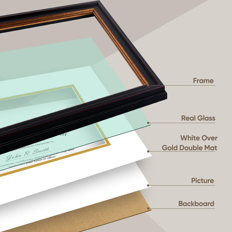 Golden State Art, 11x14 Document Frame for 8x10 Diploma/Certificate/Picture Includes White Over Double Mat and Real Glass (Black Gold & Burgundy Frame) - Image 5