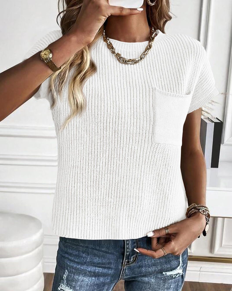 KIRUNDO Spring Summer Short Sleeve Sweater for Women 2026 Casual Sweater Vest Cotton Knit Pullover Tank Tops Fashion Clothing(White, Large) - Image 3