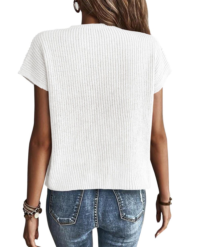 KIRUNDO Spring Summer Short Sleeve Sweater for Women 2026 Casual Sweater Vest Cotton Knit Pullover Tank Tops Fashion Clothing(White, Large) - Image 2