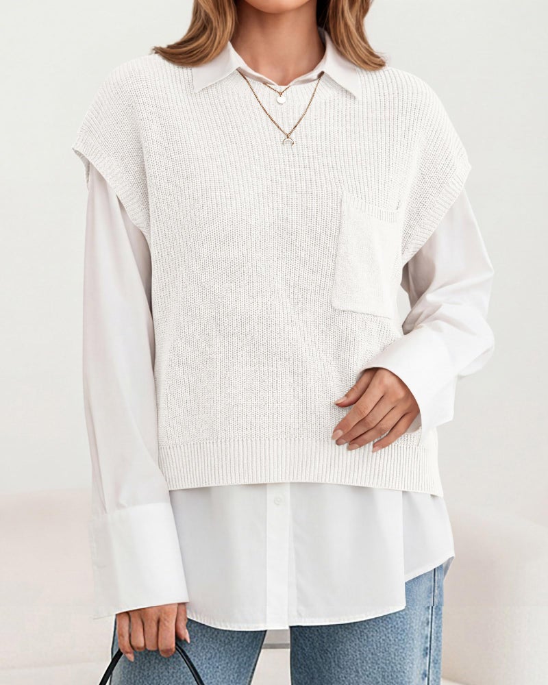 KIRUNDO Spring Summer Short Sleeve Sweater for Women 2026 Casual Sweater Vest Cotton Knit Pullover Tank Tops Fashion Clothing(White, Large) - Image 5