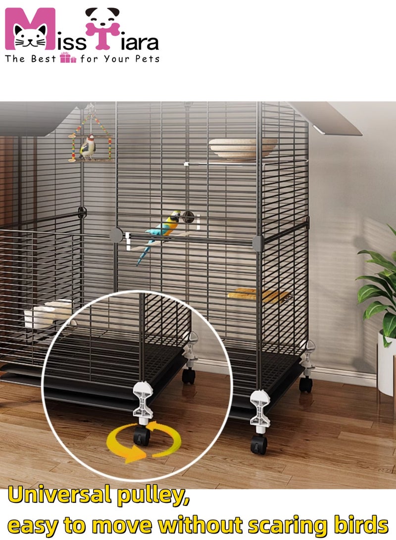 MissTiara Bird Large Cage for Parakeets, Parrotlets, Cockatiels, Budgie Finch Lovebird Canary Pet Bird Accessories included Large space multiple birds fly freely with Storage design 74*37*117cm - Image 4