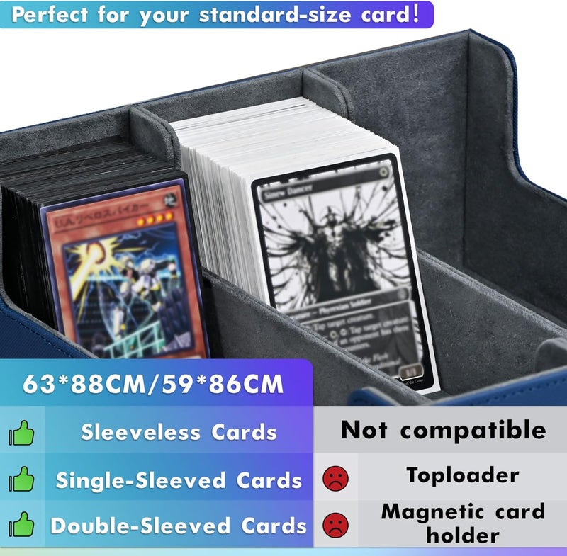 UAONO Card Storage Box for Trading Cards, Premium Card Deck Case Holds 1800+ Single Sleeved Cards for MTG Yugioh TCG, Strong Magnet Card Box Fits Magic Game Cards (Blue) - Image 5