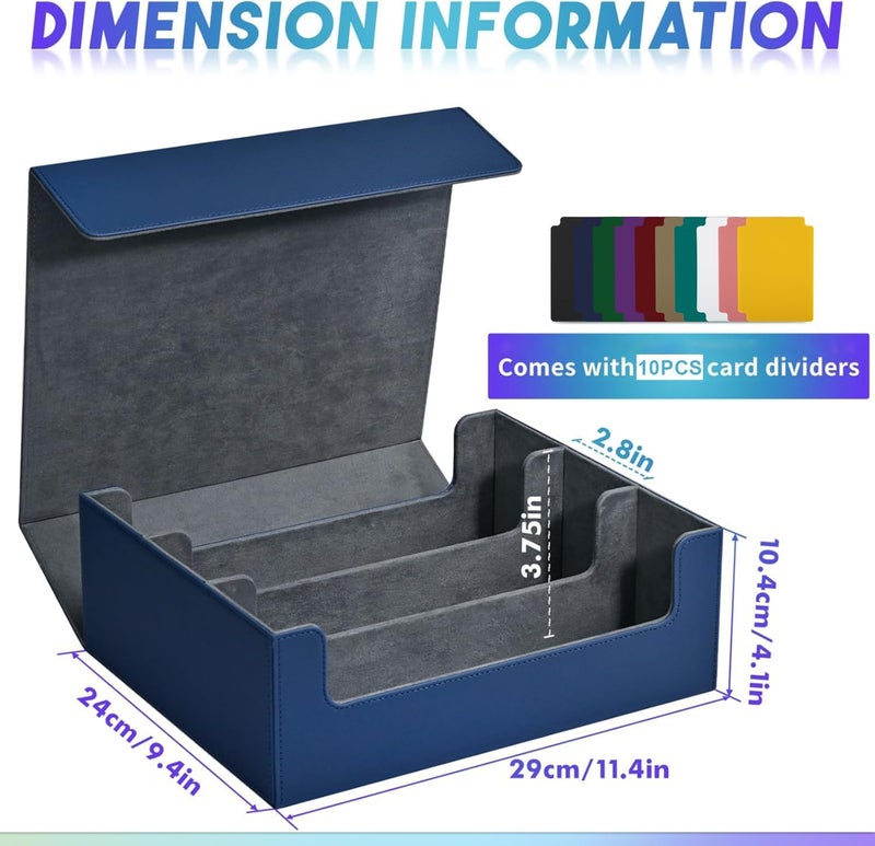 UAONO Card Storage Box for Trading Cards, Premium Card Deck Case Holds 1800+ Single Sleeved Cards for MTG Yugioh TCG, Strong Magnet Card Box Fits Magic Game Cards (Blue) - Image 3