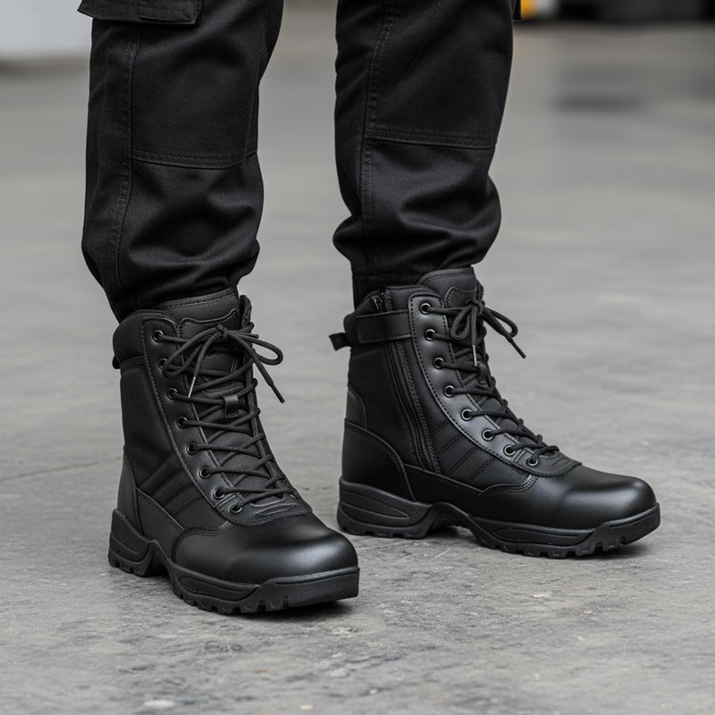 WIDEWAY Men's Tactical Boots 8 Inch Side Zipper Military Combat Boots Leather Duty Work Boots for Men Police Motorcycle - Image 2