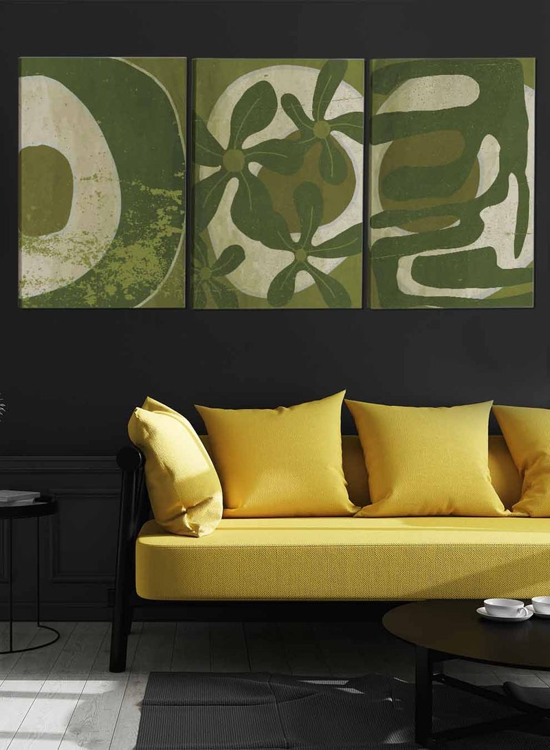 لوحة طقم من ٣ لوحات كانفاس على إطار خشبي تصميم رسم تجريدي للزهور للمنزل غرفة المعيشة المكتب الديكور - Image 3