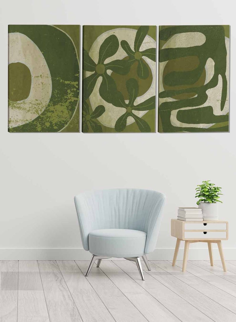 لوحة طقم من ٣ لوحات كانفاس على إطار خشبي تصميم رسم تجريدي للزهور للمنزل غرفة المعيشة المكتب الديكور - Image 1