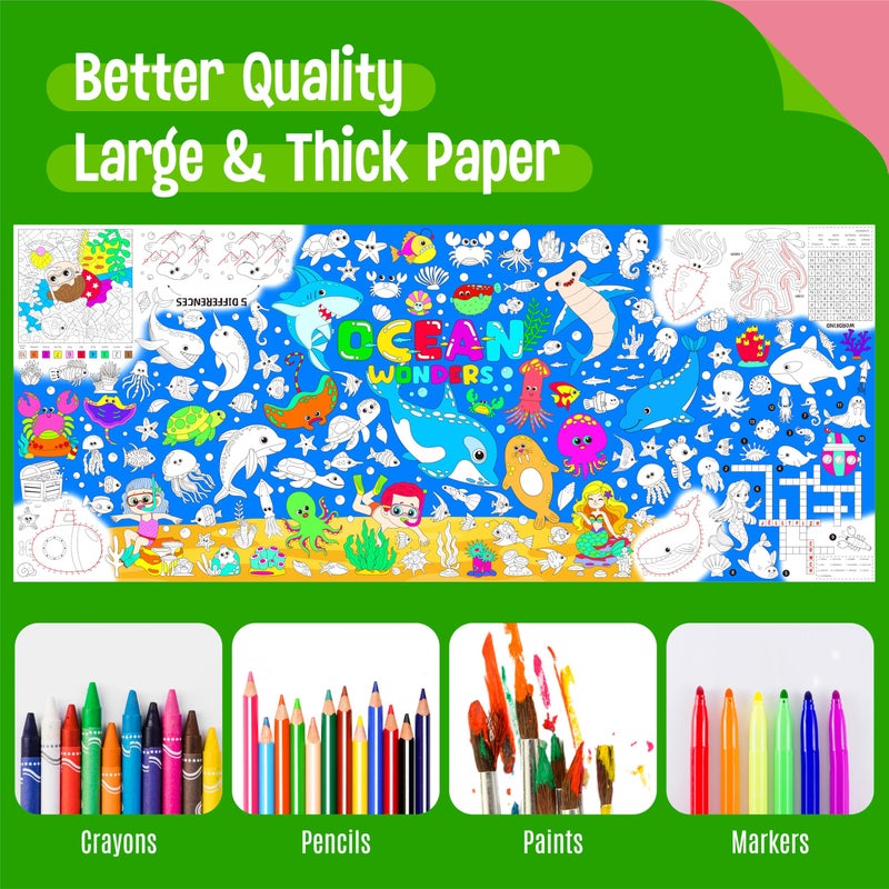 SpriteGru Ocean Coloring Poster, Large Coloring Activity Paper 75â€ x 31â€ Jumbo Size Blue Sea-themed Paper DIY Painting Drawing Banner/Tablecloth for School, Wall Decor - Image 3