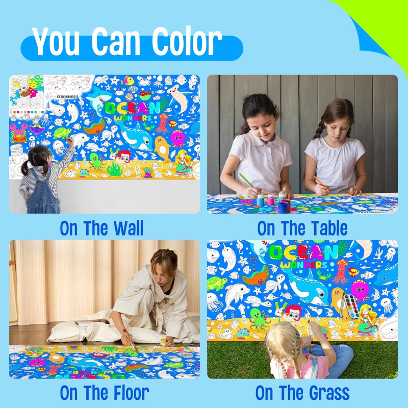 SpriteGru Ocean Coloring Poster, Large Coloring Activity Paper 75â€ x 31â€ Jumbo Size Blue Sea-themed Paper DIY Painting Drawing Banner/Tablecloth for School, Wall Decor - Image 4
