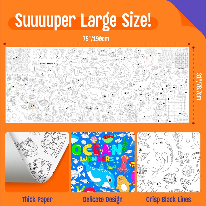 SpriteGru Ocean Coloring Poster, Large Coloring Activity Paper 75â€ x 31â€ Jumbo Size Blue Sea-themed Paper DIY Painting Drawing Banner/Tablecloth for School, Wall Decor - Image 2