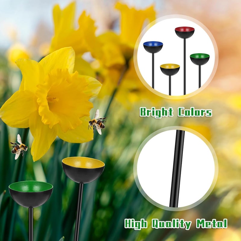 Lineshading 4-Pcs Butterfly Bee Watering Station with Catcher Cups - Small Insects Bee Feeders for Outside Feeding & Watering - Metal Garden Stakes & Sculpture Decor - Image 3