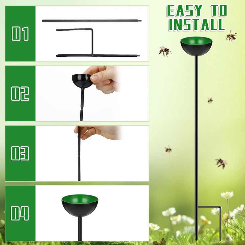 Lineshading 4-Pcs Butterfly Bee Watering Station with Catcher Cups - Small Insects Bee Feeders for Outside Feeding & Watering - Metal Garden Stakes & Sculpture Decor - Image 4