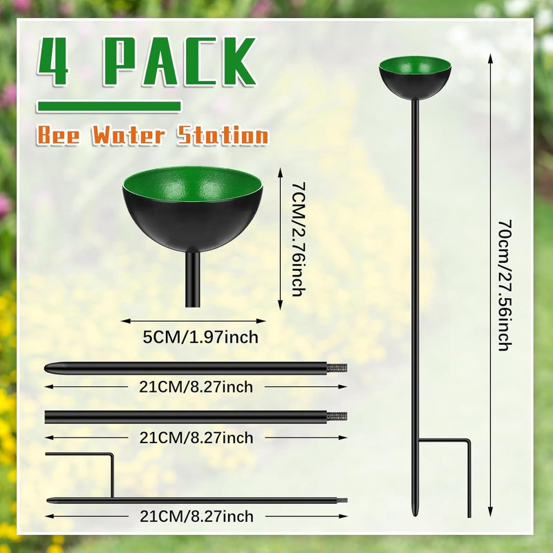 Lineshading 4-Pcs Butterfly Bee Watering Station with Catcher Cups - Small Insects Bee Feeders for Outside Feeding & Watering - Metal Garden Stakes & Sculpture Decor - Image 2