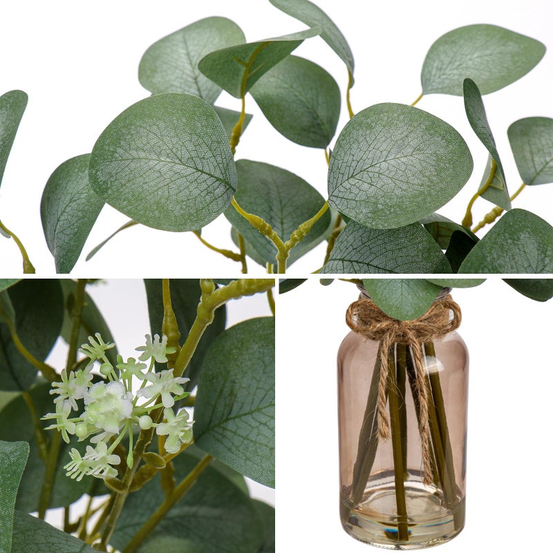 Briful Artificial Eucalyptus Stems in Teal Glass Vase with Faux Water, 14" Fake Plant Eucalyptus Leaves for Home Farmhouse Wedding Centerpiece Bathroom DÃ©cor - Image 5