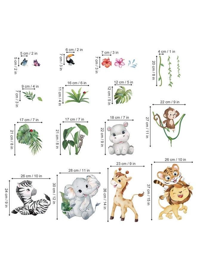 decalmile - Jungle Animals Wall Decals Elephant Lion Giraffe Safari Wall Stickers Baby Nursery Kids Room Living Room Wall Decor - Image 1
