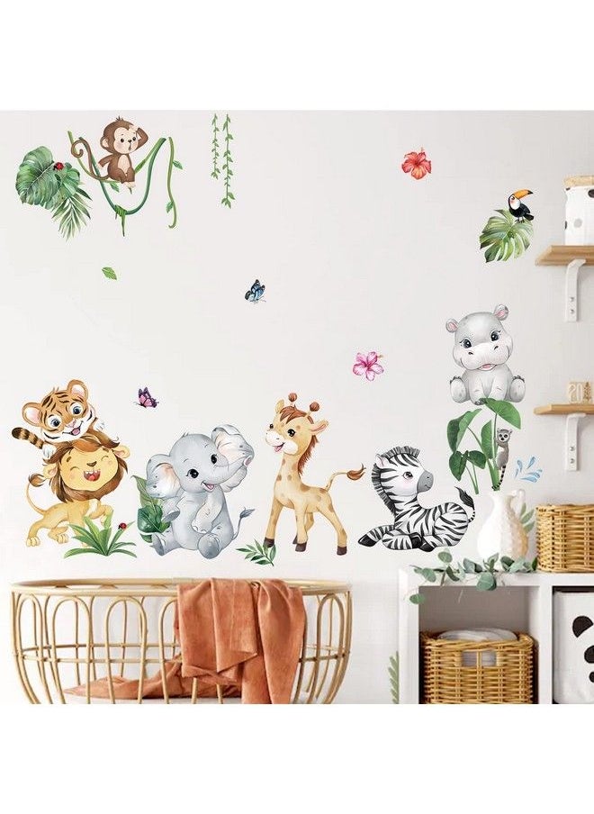 decalmile - Jungle Animals Wall Decals Elephant Lion Giraffe Safari Wall Stickers Baby Nursery Kids Room Living Room Wall Decor - Image 1