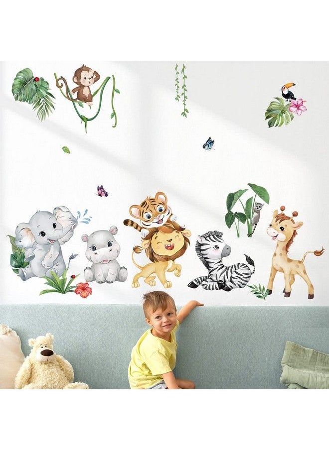 decalmile - Jungle Animals Wall Decals Elephant Lion Giraffe Safari Wall Stickers Baby Nursery Kids Room Living Room Wall Decor - Image 1