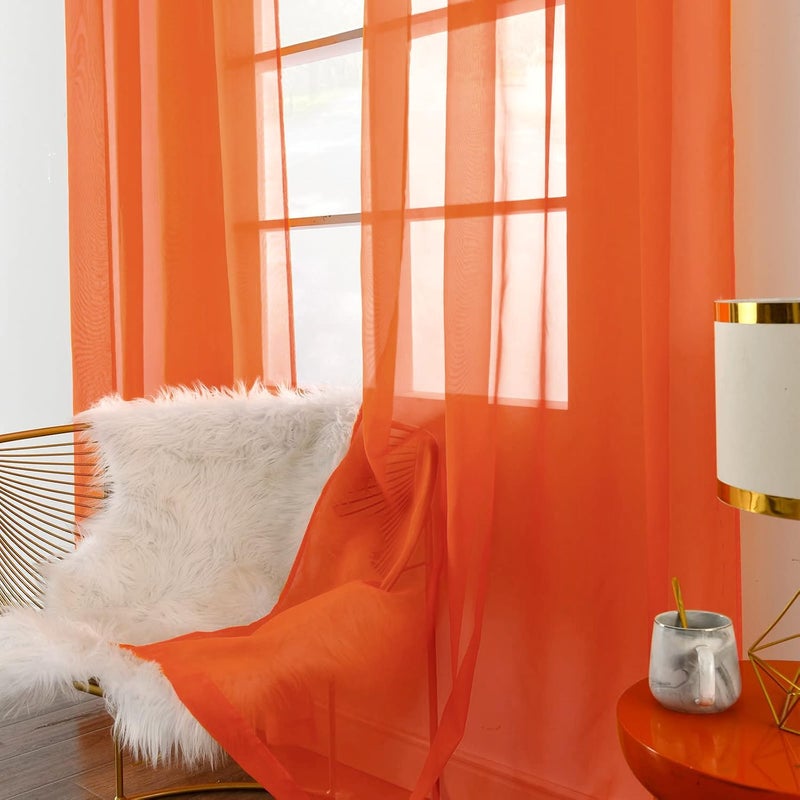 SpaceDresser Sheer Voile Window Treatment Rod Pocket Curtain Panels for Kitchen Bedroom Living Room Drapes Sunlight Filtering Privacy Semi Home Decor Assorted (Burnt Orange, 52 W x 84 L) - Image 3
