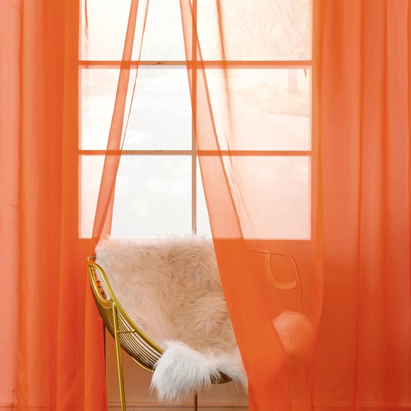 SpaceDresser Sheer Voile Window Treatment Rod Pocket Curtain Panels for Kitchen Bedroom Living Room Drapes Sunlight Filtering Privacy Semi Home Decor Assorted (Burnt Orange, 52 W x 84 L) - Image 4