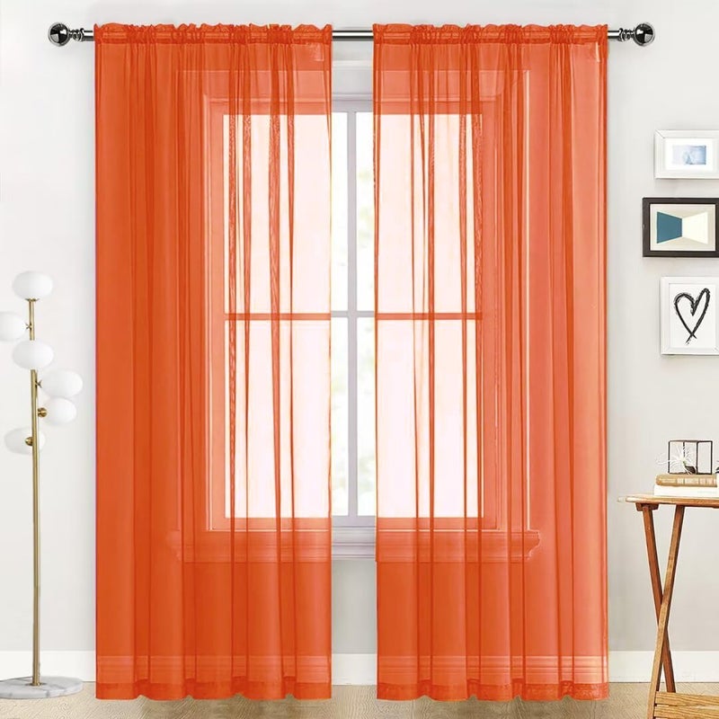 SpaceDresser Sheer Voile Window Treatment Rod Pocket Curtain Panels for Kitchen Bedroom Living Room Drapes Sunlight Filtering Privacy Semi Home Decor Assorted (Burnt Orange, 52 W x 84 L) - Image 1