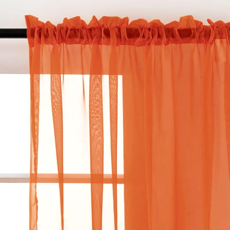 SpaceDresser Sheer Voile Window Treatment Rod Pocket Curtain Panels for Kitchen Bedroom Living Room Drapes Sunlight Filtering Privacy Semi Home Decor Assorted (Burnt Orange, 52 W x 84 L) - Image 2