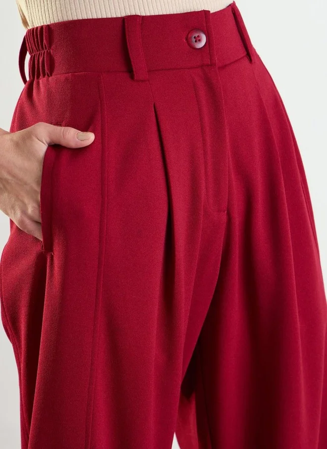 SASSAFRAS Maroon Relaxed Fit Mid-Rise Trousers for Women